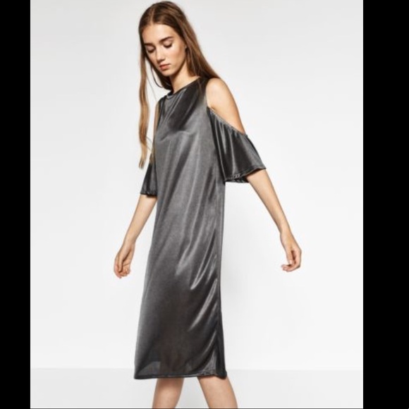 grey cold shoulder dress